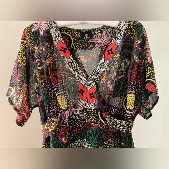 Sheer Colorful Print Dress V Neck and Back Tie - Picture 8 of 10